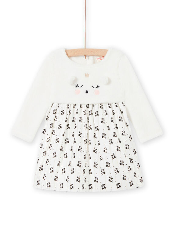 Robe écrue bi-matière motif souris fantaisie bébé fille MIHIROB3 / 21WG09U2ROB003