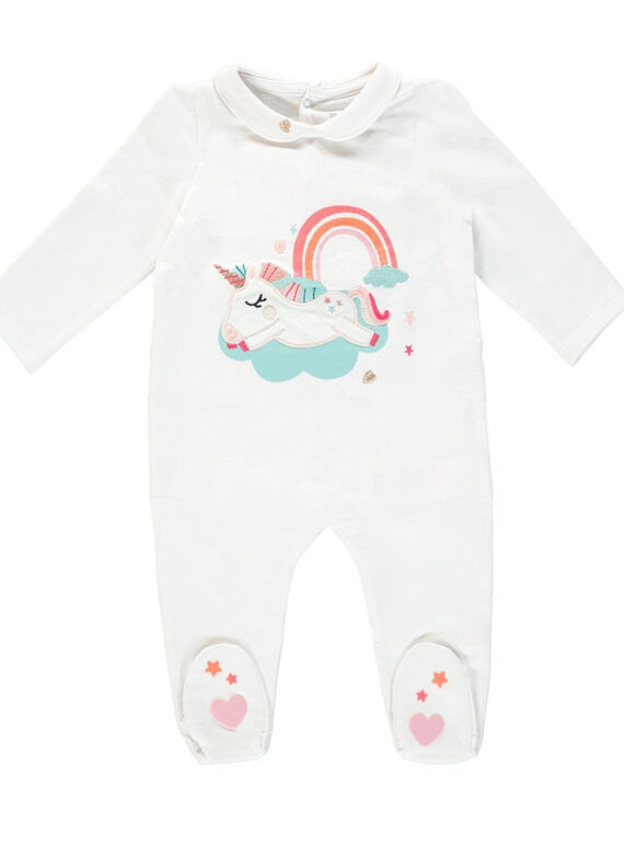 Grenouillère bébé fille blanche à col JEFIGRECLAU / 20SH13C3GRE000