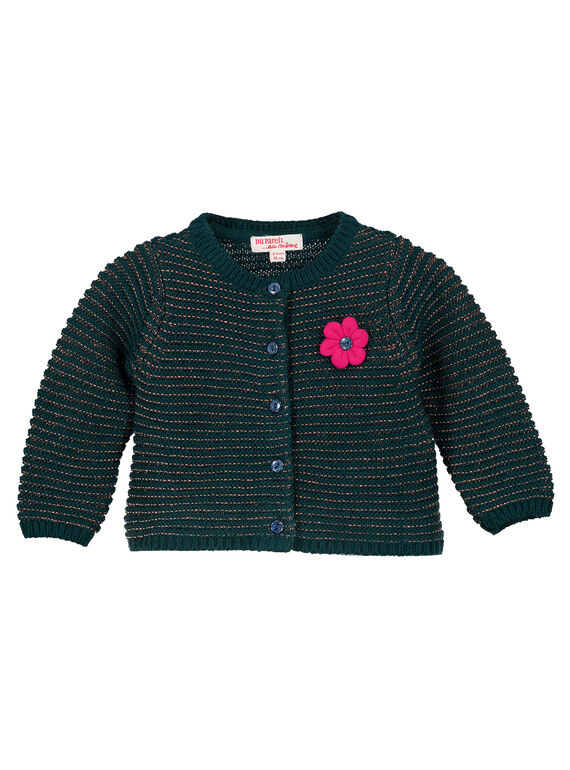 Cardigan turquoise et lurex layette fille GITUCAR1 / 19WG09Q1CAR714