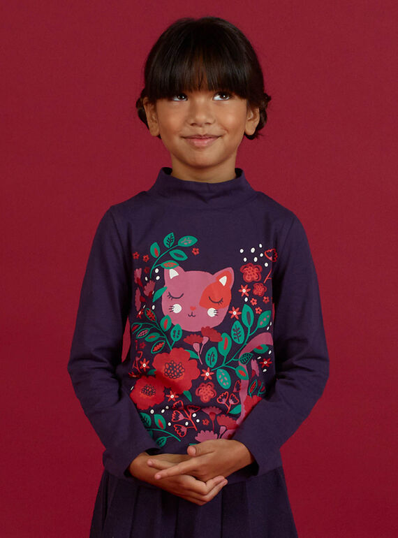 Sous-pull violet col roulé motif fantaisie enfant fille MAFUNSOUP / 21W901M1SPLH703