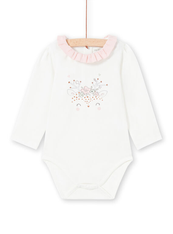 Body manches longues écru imprimé col à volants bébé fille MOU1BOD4 / 21WF0341BOD001