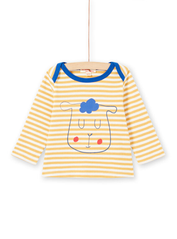 T-shirt manches longues à rayures jaunes et blanches motif mouton bébé garçon MUJOTEE1 / 21WG1022TML117