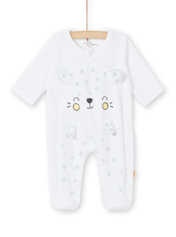 Grenouillère blanche en velours motif léopard naissance mixte LOU1GRE5 / 21SF05H2GRE000