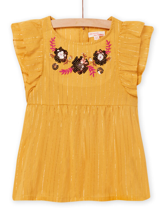 Chemisier jaune en voile de coton à broderies fleuries enfant fille NABACHEM / 22S90111CHEB107
