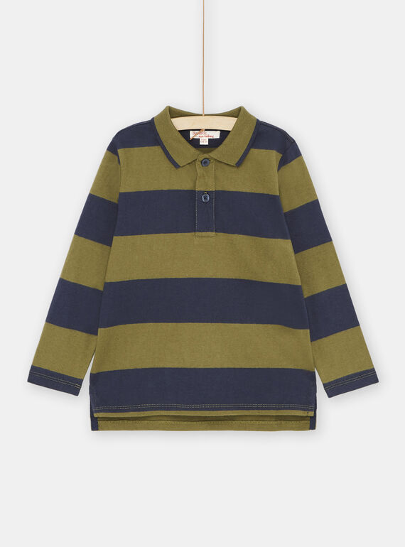 Polo bleu marine et vert à imprimé à rayures garçon SOJOPOL5 / 23W902B5POLG631