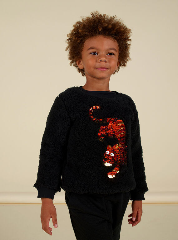 Sweat-shirt effet mouton noir enfant garçon MOHISWE / 21W902U1SWEJ915