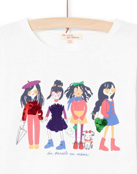 T-shirt écru motif fantaisie à sequins réversibles enfant fille MAMIXTEE4 / 21W901J5TML001