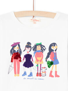 T-shirt écru motif fantaisie à sequins réversibles enfant fille MAMIXTEE4 / 21W901J5TML001