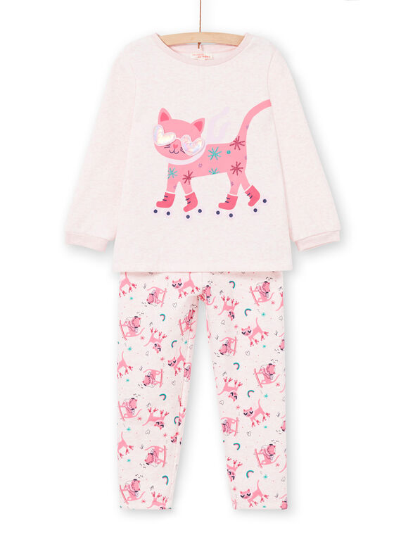 Pyjama enfant fille en molleton fourré motif chat LEFAPYJCHA / 21SH1111PYJD314