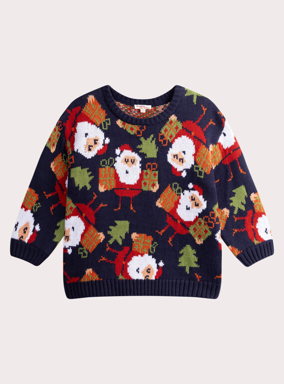 Pull de Nöel bleu animation jacquard VOWAPUL2 / 24W902T1PUL705