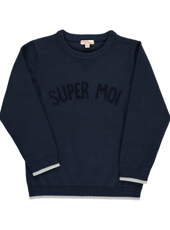 Pull à message bleu marine garçon DOJOPUL2 / 18W90232D2E705