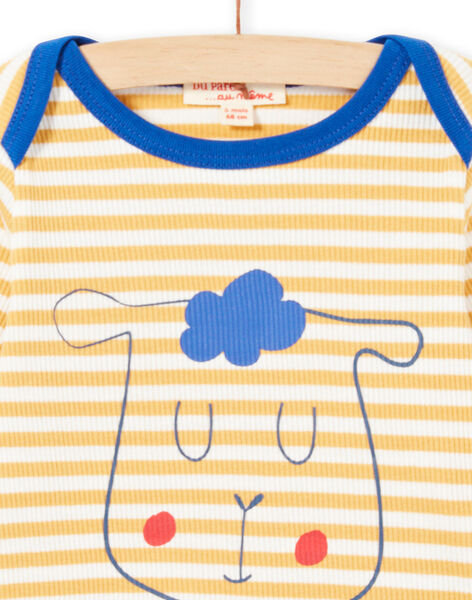 T-shirt manches longues à rayures jaunes et blanches motif mouton bébé garçon MUJOTEE1 / 21WG1022TML117