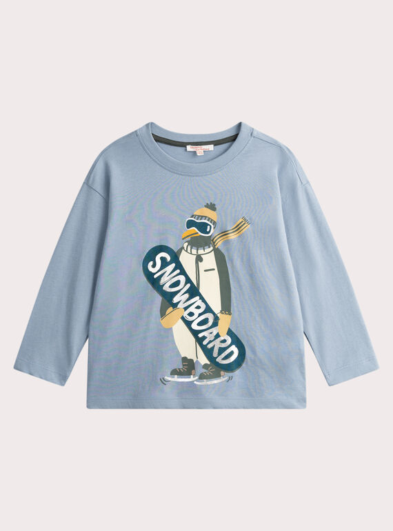 T-shirt bleu ciel animation pinguin pour garçon VOPERTEE2 / 24W902R2TML706