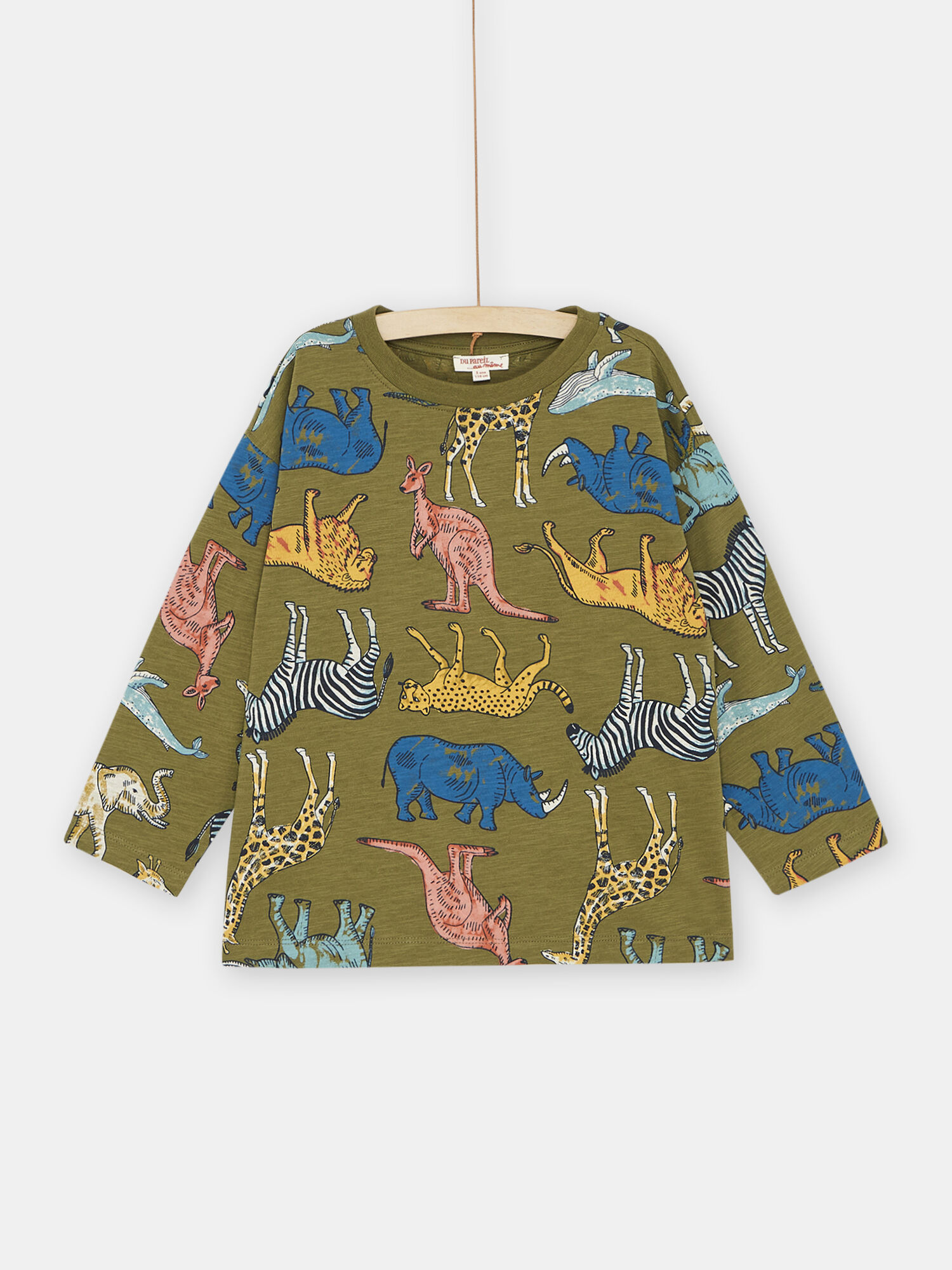 T shirt vert militaire imprim animaux gar on