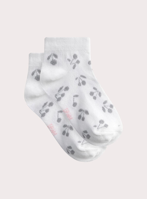 Socquettes écrues à motif cerise pour fille WYACECHO / 25SI01M2SOQ001