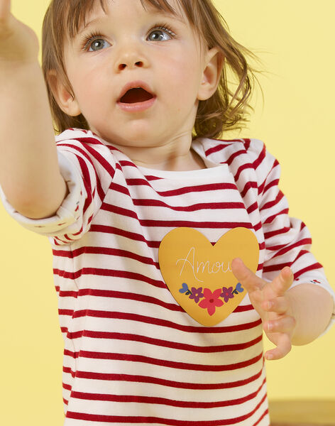 T-shirt réversible à rayures et imprimé cœurs bébé fille MIMIXTEE / 21WG09J1TML001