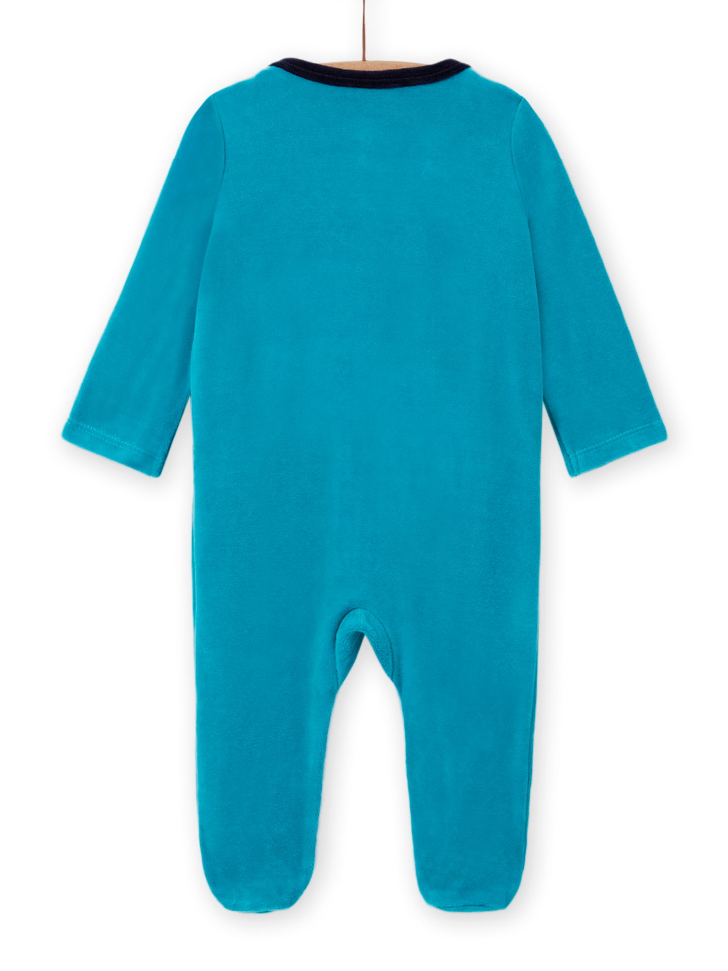 Grenouillère bleu turquoise en velours motif oursons bébé garçon